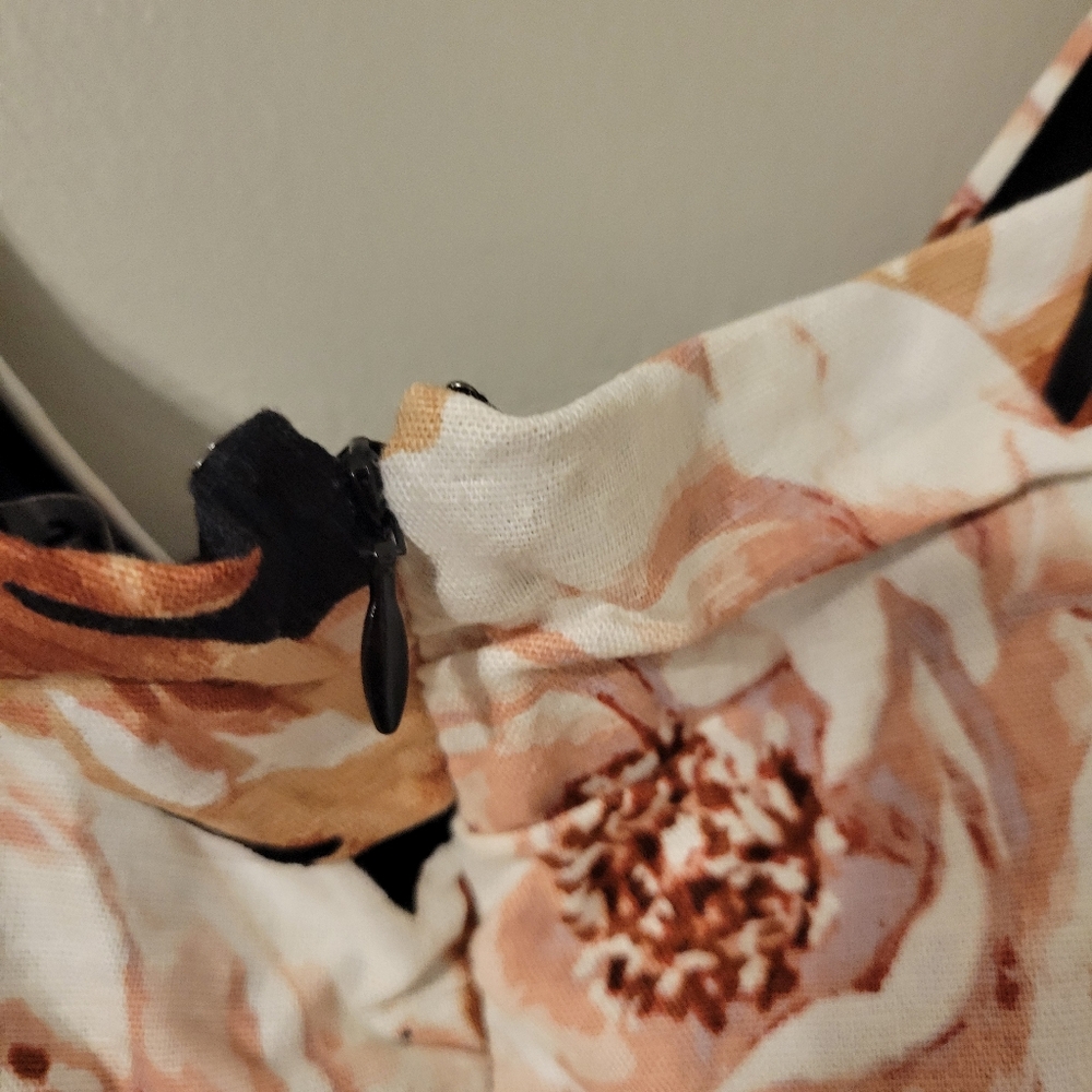 Express Floral Cream and Brown Linen Blend  Bodycon Sleeveless Dress. Size M - Picture 10 of 14